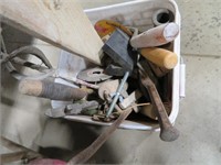 bucket of misc masonary tools