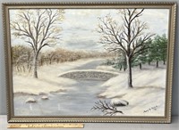 Antique Winter Landscape Oil Painting On Board