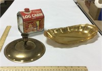 Lot of decor w/ candle holder, a tray, & tin