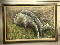 Mod Art painting on canvas, 2 animals in the