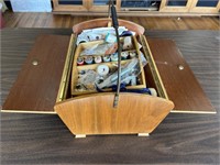 Wooden Sewing Box full of sewing supplies