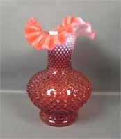 Fenton Cranberry Opal Hobnail Lg Ruffled Vase