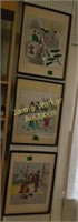 3 Framed Oriental Embroidered Pictures On Silk