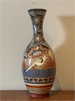 Tall Mexican Hand Painted Pottery Vase