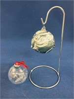 Hand Blown glass ornament with stand and plastic