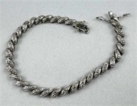 925 Silver Tennis Bracelet w/ Diamond, Signed