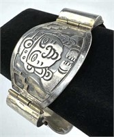 925 Silver Mexico Aztec Motif Bracelet