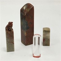 Group Of 4 Oriental Hardstone Seals / Carvings