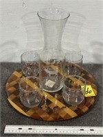 RMEF DECANTER SET, 4 GLASS, DECORATIVE WOOD TRAY