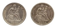 1883 & 1891-S US SEATED LIBERTY 10C SILVER COINS