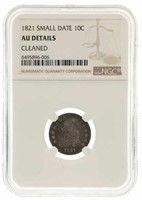 1821 US SMALL DATE 10C SILVER COIN NGC AU DETAILS