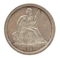 1837 US SEATED LIBERTY 10C SILVER COIN CLEANED - A