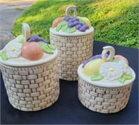Vintage Basket Weave Fruits/Floral Canister Set