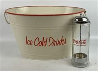 Metal Ice Bucket & Coca Cola Glass Straw Container