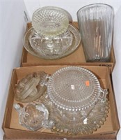 8 pieces of clear glass to include candy dish