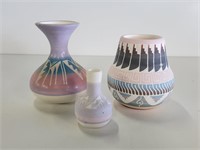 3 Native American Vases, Signed