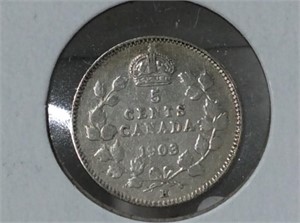 1903-h , L-h Canadian 5 Cent  Vf