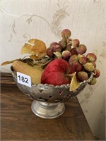 SILVER PLATE BOWL W/ FABRIC FRUIT