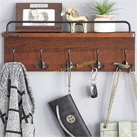 Coat Rack with Shelf, 5 Hooks (Light Walnut)