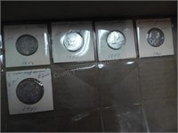 Canadian coins: 4 quarters & 1 half dollar (1961 &