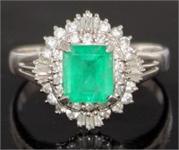 Platinum 1.26 ct Natural Emerald & Diamond Ring