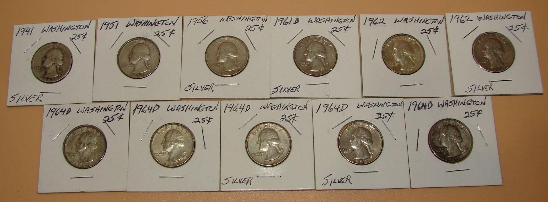 Washington Quarters 90% Sterling Silver 1941-1964
