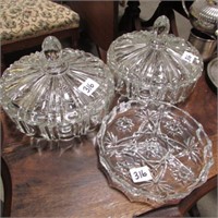2 COVERED CANDY DISHES & DIVIDED DISH