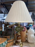 Vintage green glass and wood lamp
