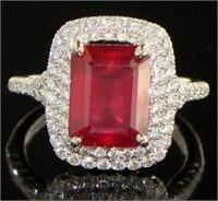 14kt Gold 6.11 ct Emerald Cut Ruby & Diamond Ring