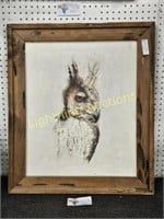 HORNED OWL OIL ON CANVAS PAINTING