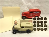 Die cast coin bank panel trucks and more.