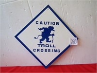 CAUTION TROLL CROSSING METAL SIGN