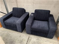 2 Navy Blue Fabric Single Seat Arm Chairs