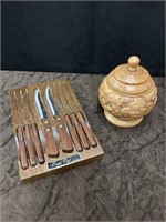 Steak Knife Set & Decorative Wood Bowl