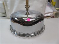 Vintage Cake Plate with Chrome Cover 12&1/2" w x