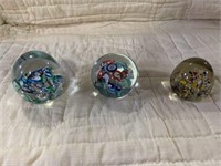 3 PCS COLORFUL ART GLASS PAPER WEIGHTS --
