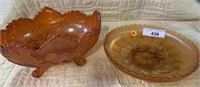 2 PCS CARNIVAL GLASS -- FOOTED BOWL AND ROUND