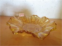 Amber glass ruffled bowl