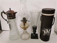 Vintage Water Pitcher, Oil Lamp, Vase, Case