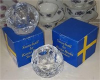 Lot of 2 "Kosta Boda" Glass "Snowball' Candle