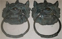 Pair of Bronze Beast Mask Temple Door Pulls