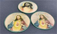 3 Vintage 3" Metal Frame Religious Pictures