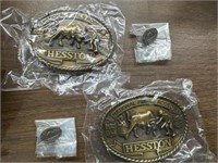 1981 Hesston NFR Buckles (2) & Hat / Lapel Pins (2