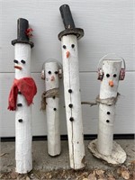Set of 4 Handmade Log Snowmen
