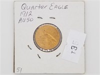 1912 Gold Indian Head quarter eagle $2.50, with AU