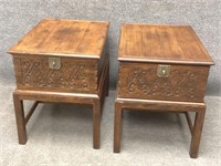 Pair of Henredon Jacobean Style Oak Lamp Tables