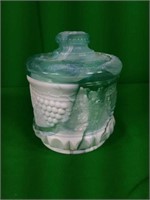 Fenton White & Green Jar with Cover with