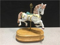 Ceramic & Wood Carousel Horse Music Box