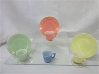Pastel Tinted Milk Glass Cups w/Saucers