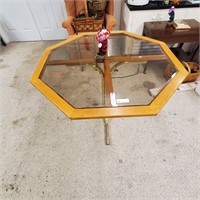 Wood Octagon Table with Smokey Glass